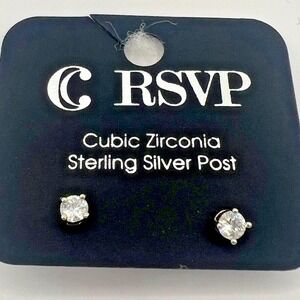 RSVP Cubic Zirconia Sterling Silver Post Round Stud Earrings New CZ NOS‎ 3mm